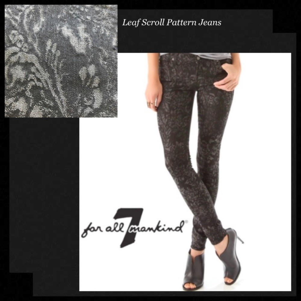 7 FOR ALL MANKIND Black Leaf Scroll Print Skinny Jeans